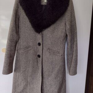 George Brand WOMEN'S BLACK AND WHITE HOUNDSTOOTH REMOVABLE FUR COLLAR - SIZE SM